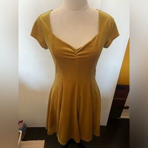 Urban Outfitters Velvet Minidress. Sweetheart neckline. Size S. Mustard yellow.